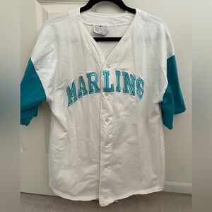 Vintage Miami Marlins LOGO 7 White and Blue Baseball Jersey XLarge
